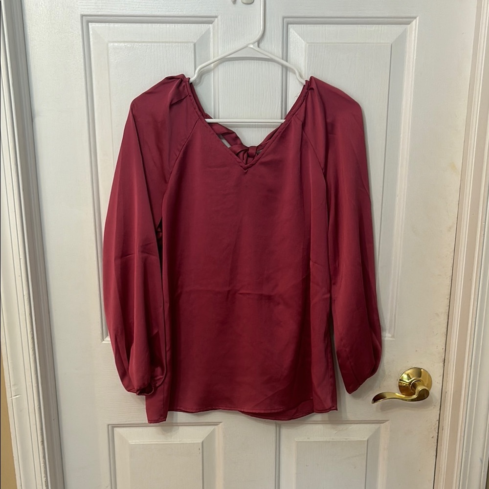Nine West Red Puff Sleeve Blouse Relaxed Fit